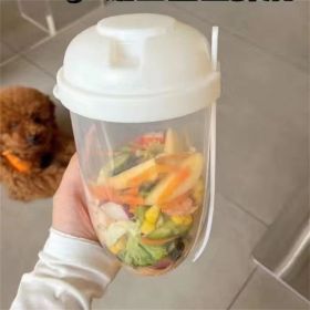 1pc Fresh Salad Cup; Keep Fit Salad Meal Shaker Cup; 1000ml/33.81oz; Portable Fruit Vegetable Milk Cup; 7.87''X2.33'' (Material: PP, Color: Beige)