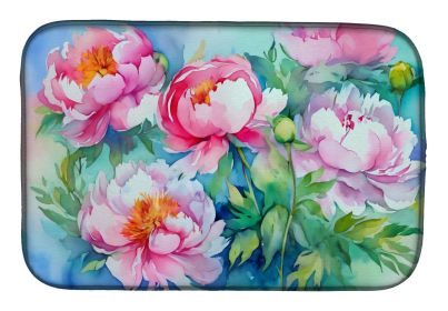 Peonies in Watercolor Dish Drying Mat Absorbent Dish Drying Mat Pad for Kitchen Counter Dish Drainer Mat for Countertop, 14 x 21", Multicolor (Default: Default)